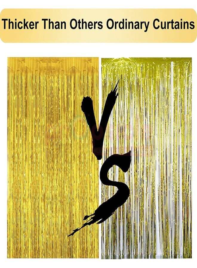 بروبسيكل ستائر بروبسيكل الذهبية والسوداء اللامعة، مقاس 3 أقدام × 6 أقدام، خلفية مثالية لتزيين حفلات أعياد الميلاد، والذكرى السنوية، وحفلات توديع العزوبية، وحفلات استقبال المولود الجديد، ستائر مزينة بشراشيب ذهبية لامعة - عبوة من 4 قطع - Image 3